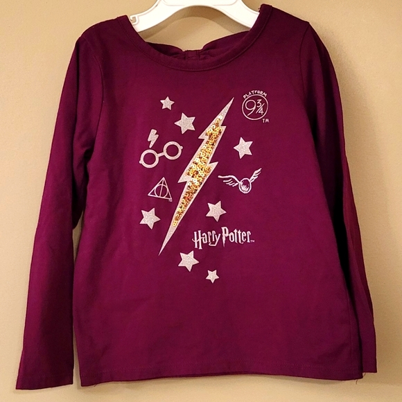Harry Potter burgundy long sleeved tee shirt with sequin lightning bolt on front - Picture 1 of 4